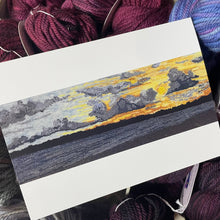 Load image into Gallery viewer, Card with a hand hooked pattern of sunset surrounded by yarn