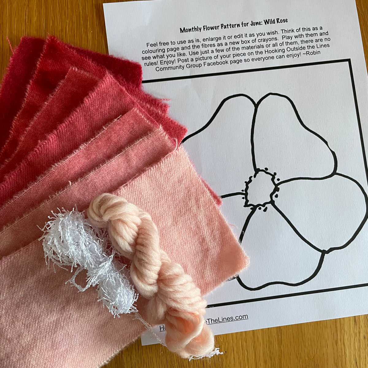 Flower of the Month "June Wild Rose" kit Hooking Outside The Lines