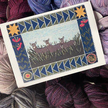 Load image into Gallery viewer, Card with a design of two deer in a field surrounded by yarn balls
