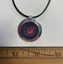 Load image into Gallery viewer, Silver and Wool Pendant / Red and Turquoise Swirl
