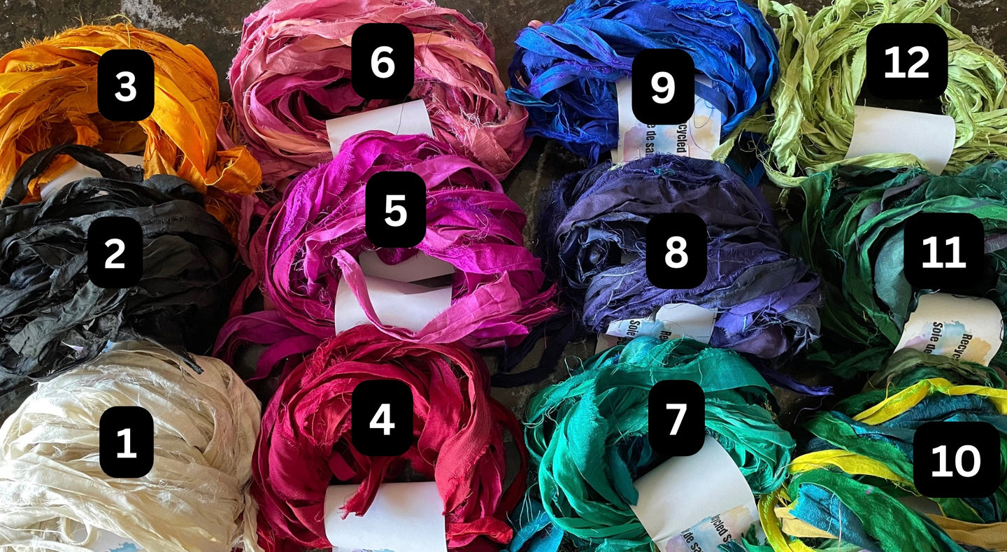 Recycled Sari Silk Ribbon Yarn -100Grams Skeins