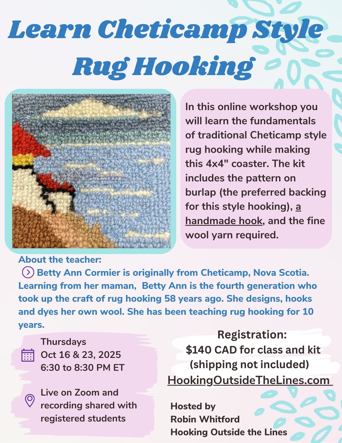 Learn Cheticamp-style rug hooking!